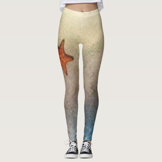Oranje zeester zand en Surven kust Chic Leggings (Voorkant)