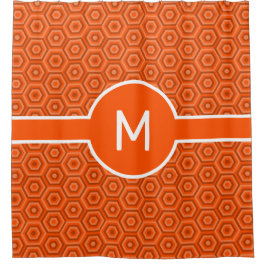 Oranje zeshoeken met centrale monogram geometrisch douchegordijn