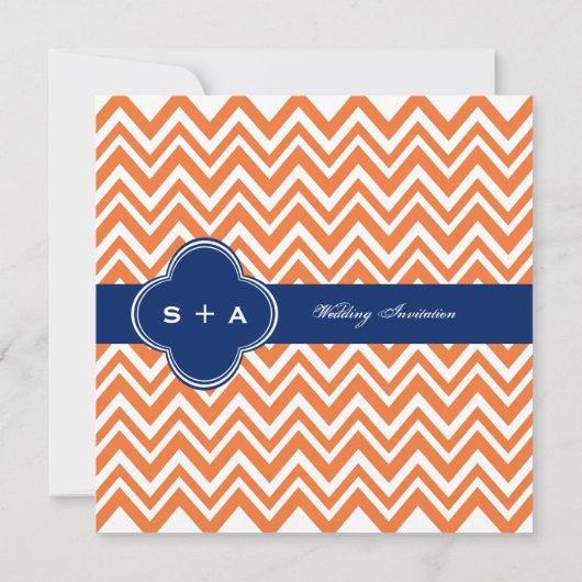 Oranje Zigzag Pattern met Royal Blue Wedding Kaart (Achterkant)
