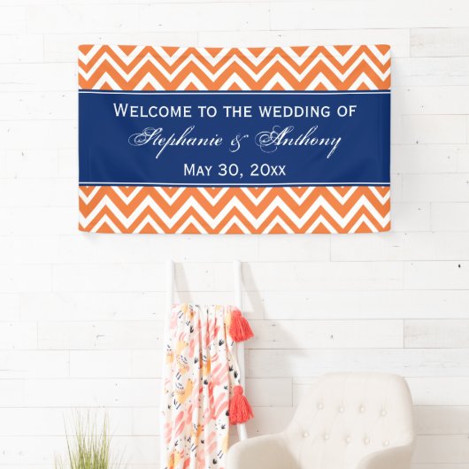 Oranje Zigzag Pattern met Royal Blue Wedding Spandoek (Insitu)