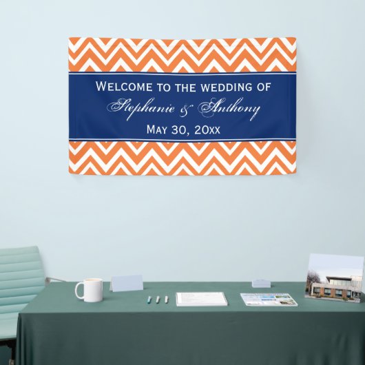 Oranje Zigzag Pattern met Royal Blue Wedding Spandoek (Beurs)