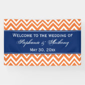 Oranje Zigzag Pattern met Royal Blue Wedding Spandoek (Horizontaal)
