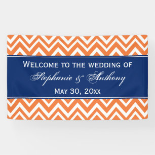 Oranje Zigzag Pattern met Royal Blue Wedding Spandoek