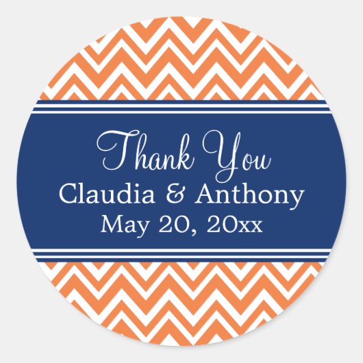 Oranje Zigzag Pattern, Royal Blue Hartelijk dank Ronde Sticker (Voorkant)