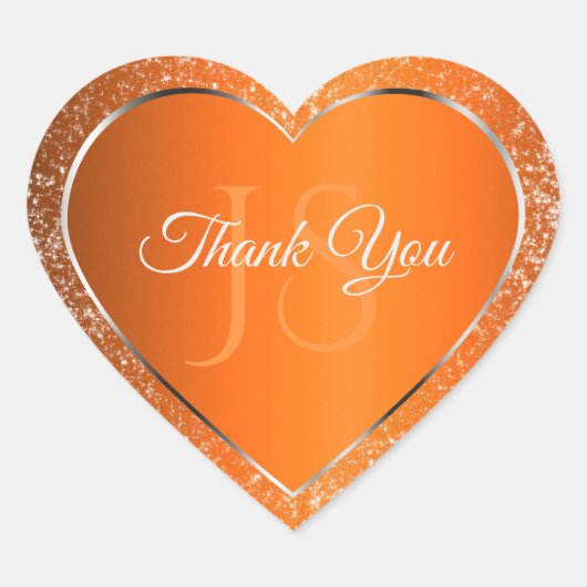 Oranje zilver met Glitter Initialen Schattige Dank Hart Sticker (Voorkant)
