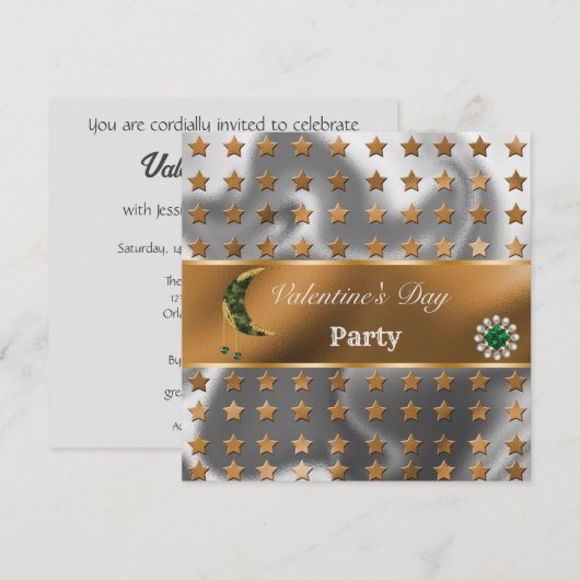 Oranje Zilveren Folie Glitter Khaki Maan Valentijn Kaart (Voorkant / Achterkant)