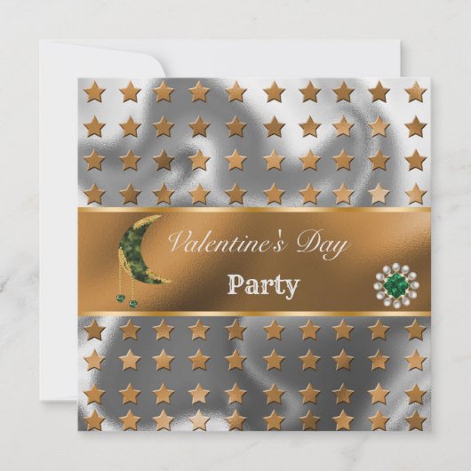 Oranje Zilveren Folie Glitter Khaki Maan Valentijn Kaart (Voorkant)