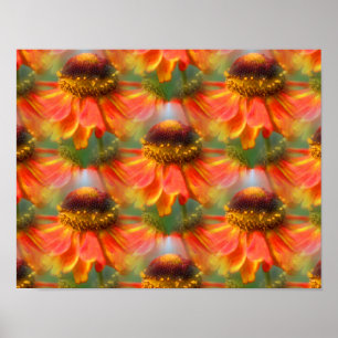 Oranje Zinnia Bloemen Abstracte Kunst Poster