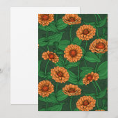 Oranje Zinnia bloemen, groene bladeren op donkergr (Voorkant / Achterkant)