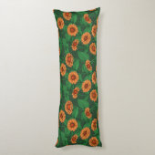 Oranje Zinnia bloemen, groene bladeren op donkergr Lichaamskussen (Achterkant (Verticaal))