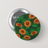 Oranje Zinnia bloemen, groene bladeren op donkergr Ronde Button 5,7 Cm (Voorkant /achterkant)
