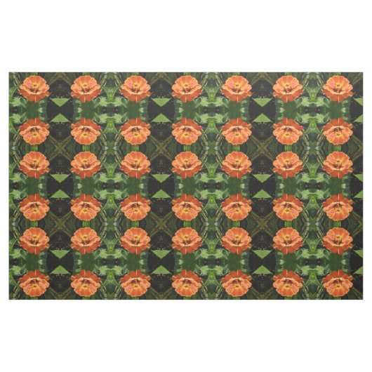 Oranje Zinnia Floral Patterned Fabric Stof (Fat Quarter)