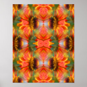 Oranje Zinnia Flower Abstract Poster