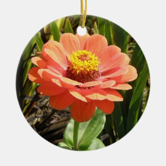 Oranje Zinnia Flower Custom Birthday Keramisch Ornament (Voorkant)