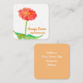 Oranje Zinnia Waterverf Flower Vierkante Visitekaartje (Voorkant / Achterkant)
