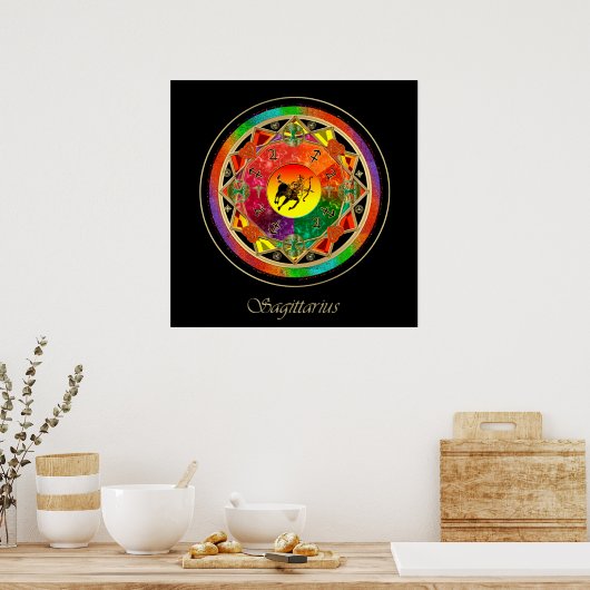 Oranje Zodiac Sign Sagittarius Mandala Poster (Keuken)
