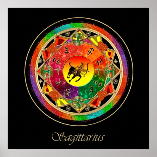 Oranje Zodiac Sign Sagittarius Mandala Poster (Voorkant)