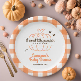 Oranje Zoete Kleine Pompoen Herfst Baby Shower Papieren Bordje