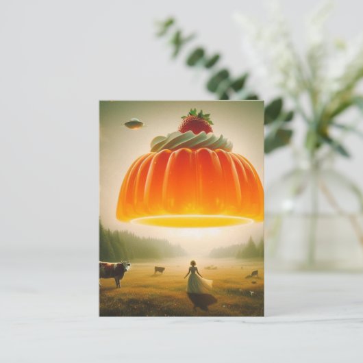 Oranje zoete traktatie in de zuivelweide surrealis briefkaart (Staand voorkant)