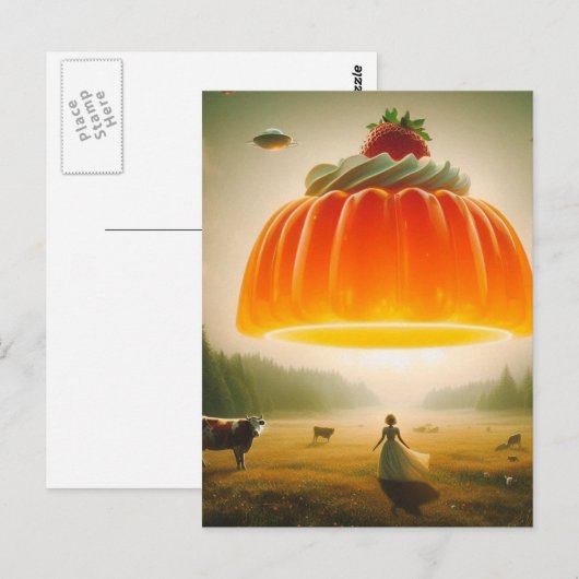 Oranje zoete traktatie in de zuivelweide surrealis briefkaart (Voorkant / Achterkant)