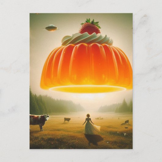 Oranje zoete traktatie in de zuivelweide surrealis briefkaart (Voorkant)