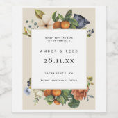Oranje zomer Floral Botanische Boho bewaar de datu Wijn Etiket (Enkel label)