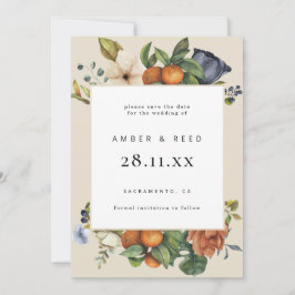 Oranje zomerbloemen Botanische Boho Save The Date