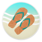 Oranje zomerstrand golven Teenslippers deurknop Keramische Knop (Voorkant)
