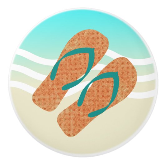 Oranje zomerstrand golven Teenslippers deurknop Keramische Knop (Voorkant)