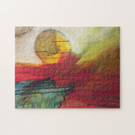 Oranje zon - Abstract schilderen Legpuzzel