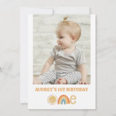 Oranje Zon Regenboog Miss Onederful 1e Verjaardag Kaart (Achterkant)