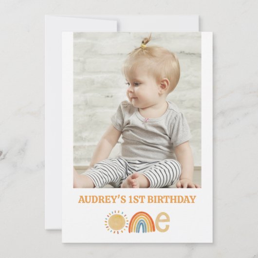 Oranje Zon Regenboog Miss Onederful 1e Verjaardag Kaart (Achterkant)