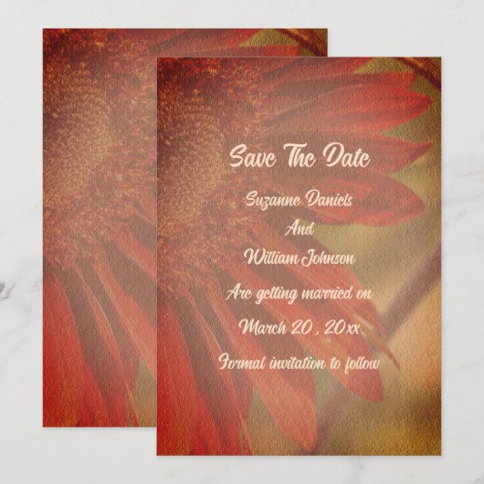 Oranje Zonnebloem Bloemen Huwelijk Save The Date (Voorkant / Achterkant)