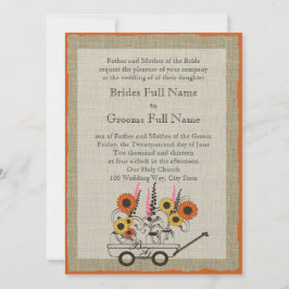 Oranje Zonnebloem Country Wagon Wedding Kaart