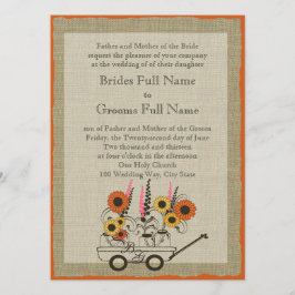 Oranje Zonnebloem Country Wagon Wedding Kaart