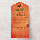 Oranje zonnebloem in één bruiloft all in one uitnodiging (Binnen)