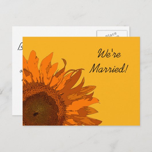 Oranje Zonnebloem op Geel Huwelijksaankondiging Aankondigingskaart (Voorkant / Achterkant)