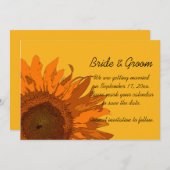 Oranje zonnebloem op Gele bruiloft Bewaar de datum Kaart (Voorkant / Achterkant)