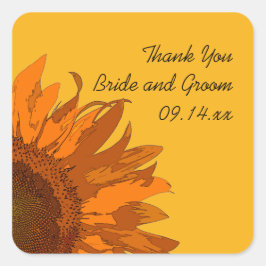 Oranje zonnebloem op Gele bruiloft Dank u Label