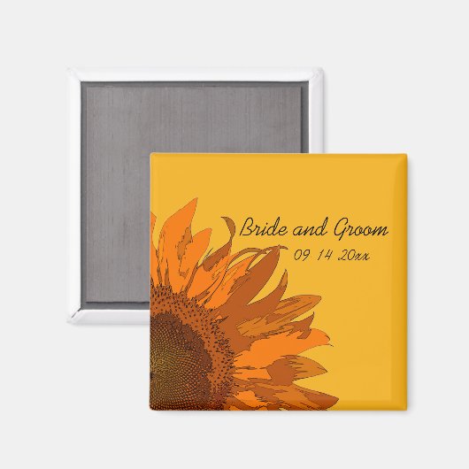Oranje zonnebloem op Gele bruiloft Magneet (Voorkant / Achterkant)