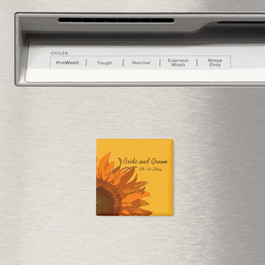 Oranje zonnebloem op Gele bruiloft Magneet (Insitu (Vaatwasser))