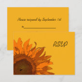 Oranje zonnebloem op gele bruiloft RSVP-Kaart RSVP Kaartje (Voorkant / Achterkant)