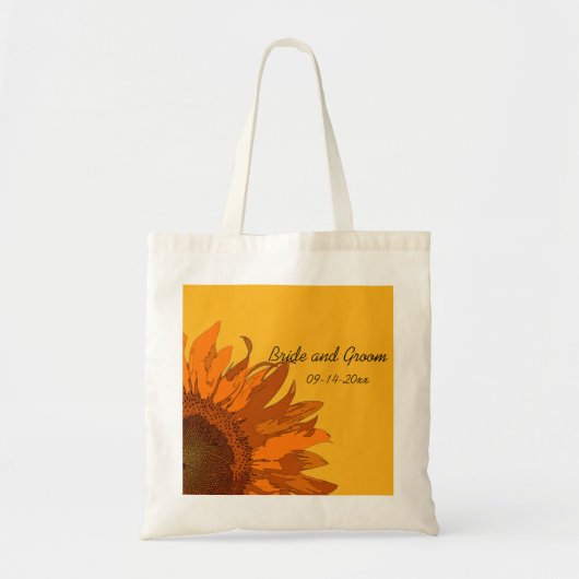 Oranje zonnebloem op Gele bruiloft Tote Bag (Voorkant)