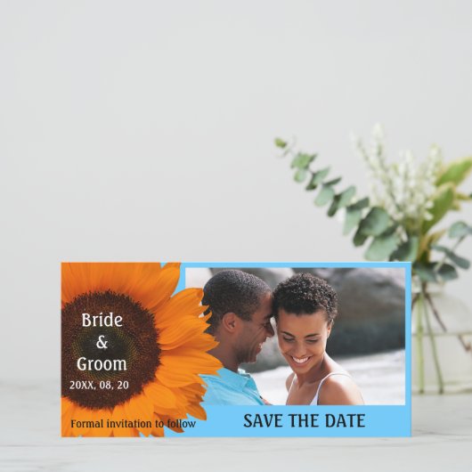 Oranje Zonnebloem Wedding Bewaar de datum Fotokaar Save The Date (Staand voorkant)