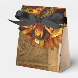 Oranje zonnebloemen in tin mandje bedankdoosjes