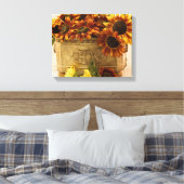 Oranje zonnebloemen in tin mandje canvas afdruk (Insitu (Slaapkamer))