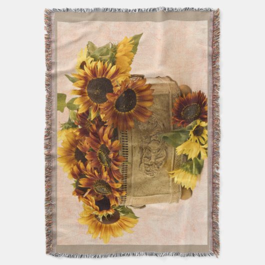 Oranje zonnebloemen in tin mandje deken (Voorkant Verticaal)