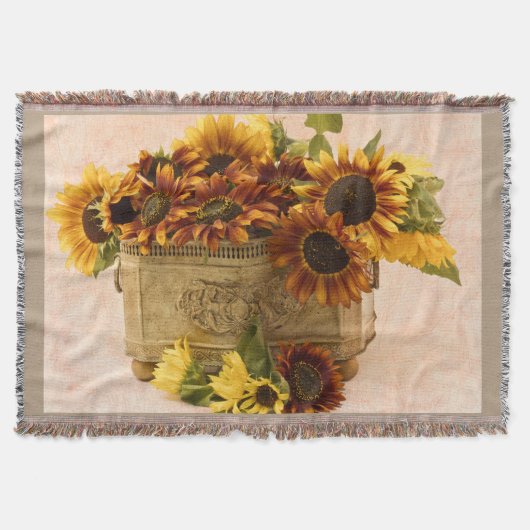 Oranje zonnebloemen in tin mandje deken (Voorkant)