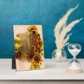 Oranje zonnebloemen in tin mandje fotoplaat (Zijkant)