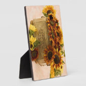 Oranje zonnebloemen in tin mandje fotoplaat (Zijkant)